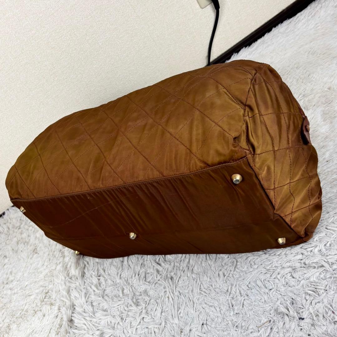 極美品 PRADA ナイロン ボストンバッグ 三角プレート 斜め掛け ブラウン