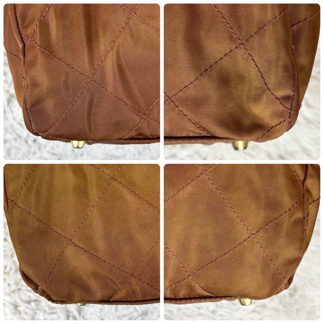 極美品 PRADA ナイロン ボストンバッグ 三角プレート 斜め掛け ブラウン