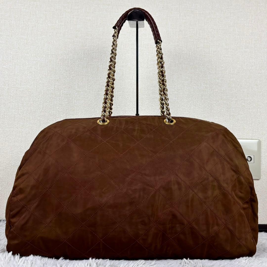 極美品 PRADA ナイロン ボストンバッグ 三角プレート 斜め掛け ブラウン