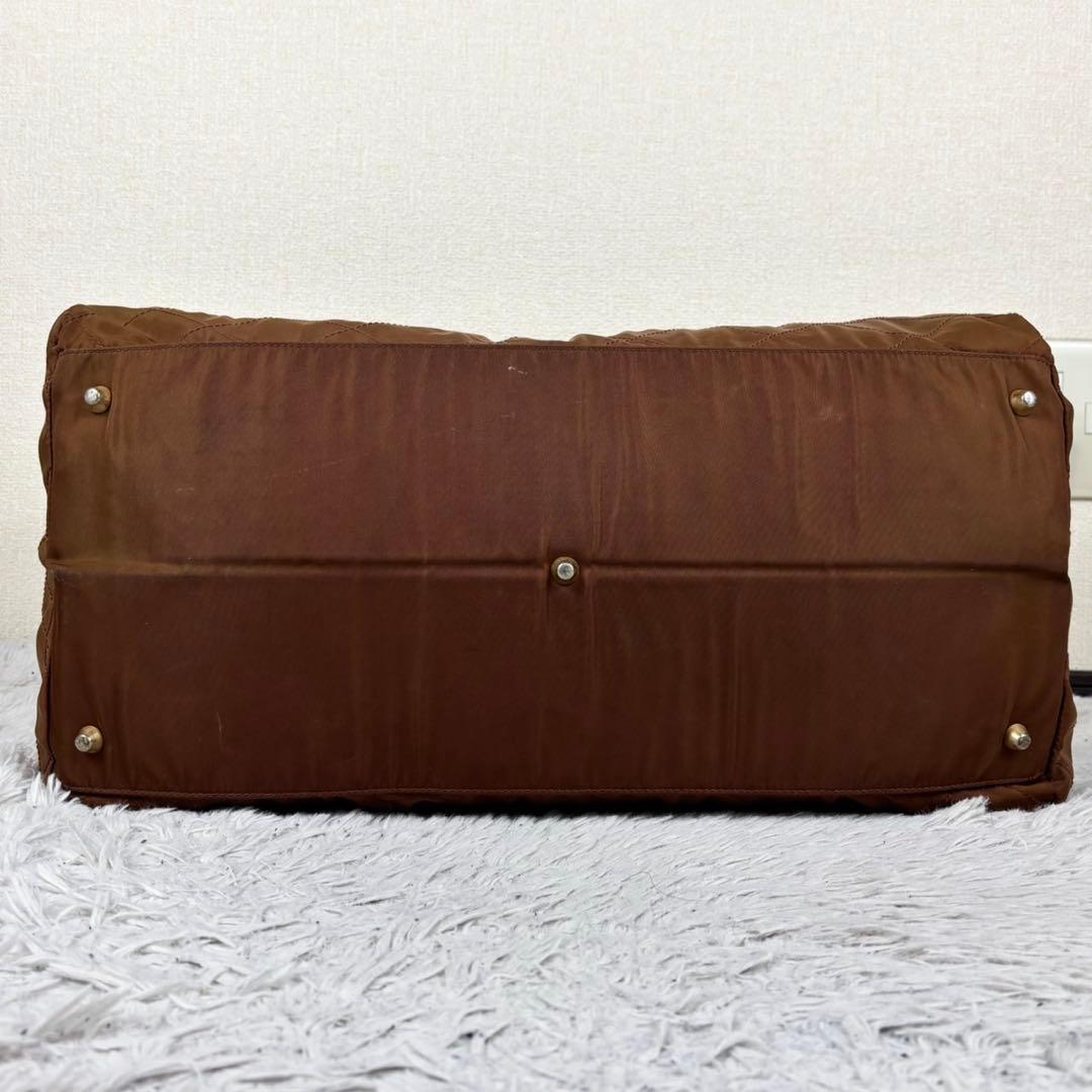 極美品 PRADA ナイロン ボストンバッグ 三角プレート 斜め掛け ブラウン