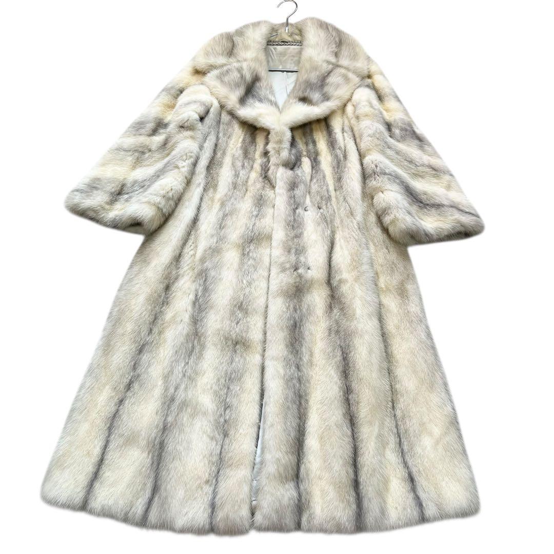 着丈110cm クロスミンク パール サガミンク リアルファーコート 本毛皮