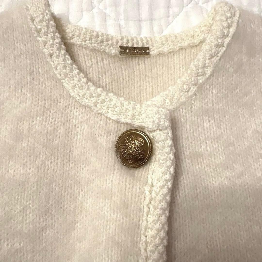 ミラオーウェン　金釦短丈アルパカニットカーデジャケット　アイボリー