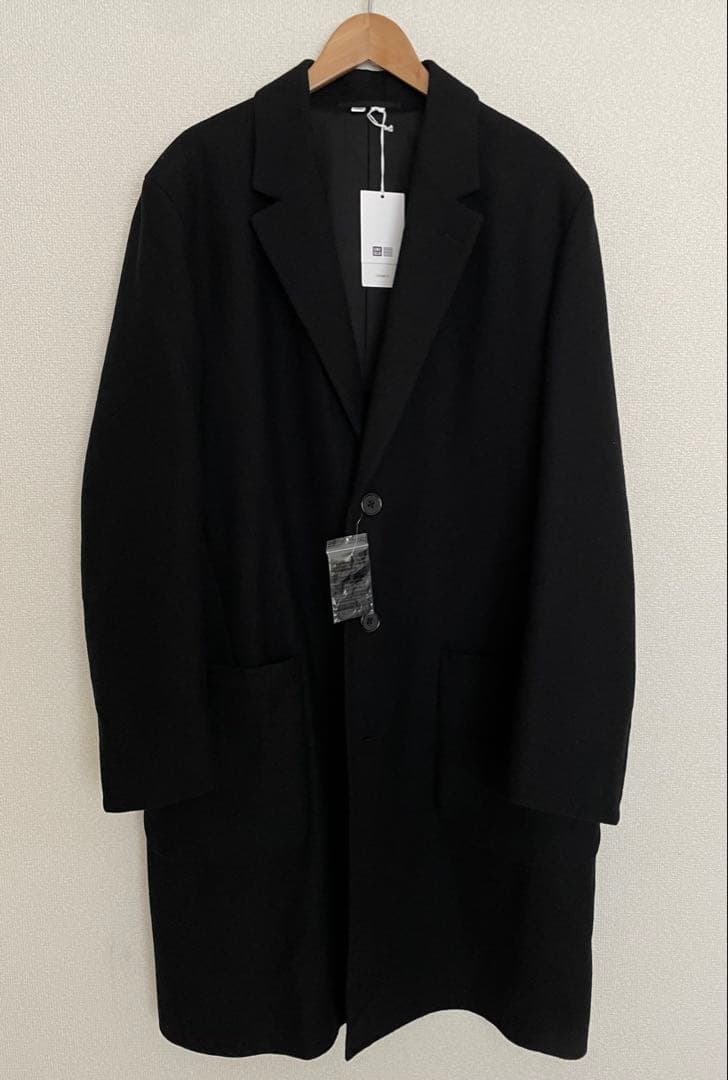 【新品】UNIQLO ウールブレンド　チェスターコート　黒　XL