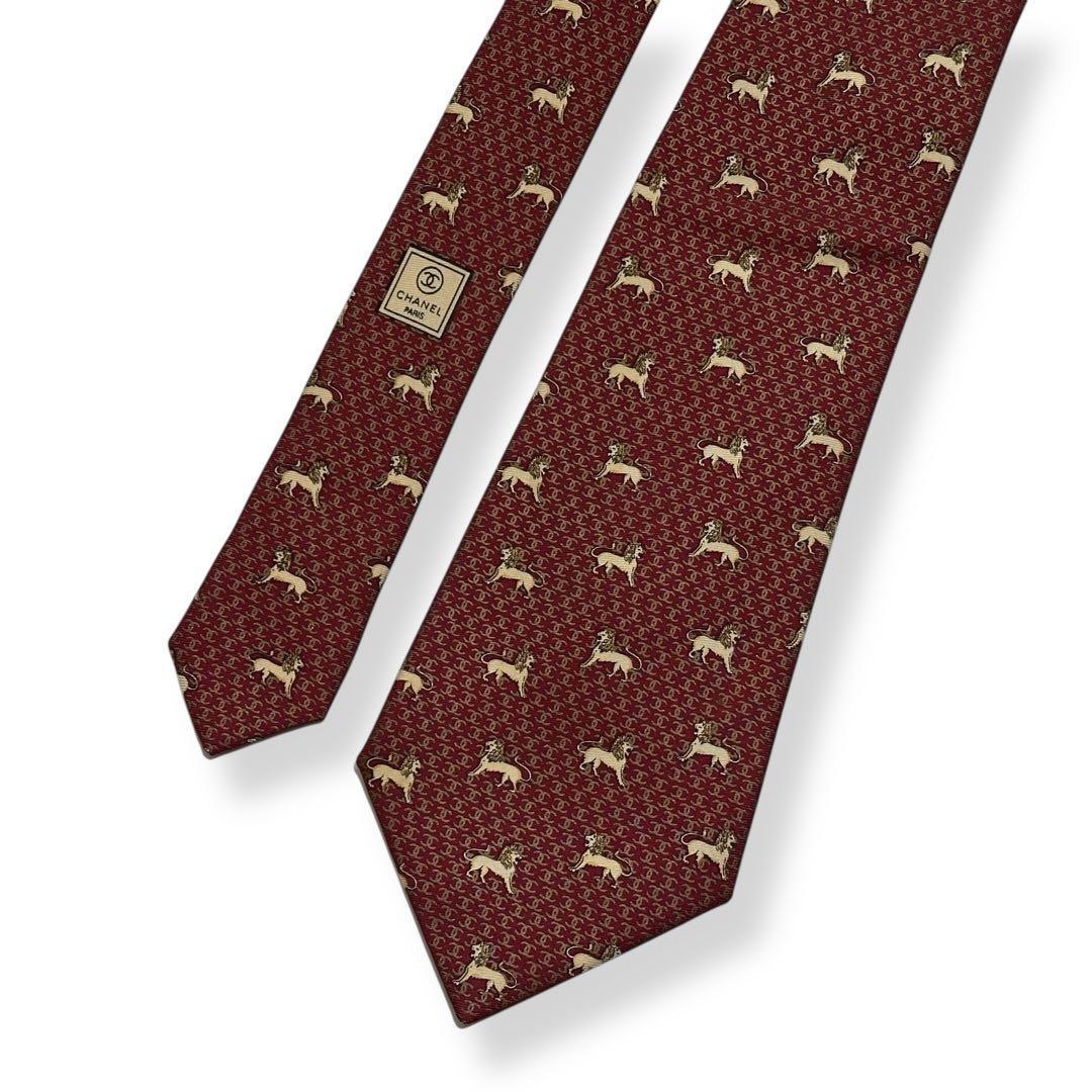 良品✨CHANEL ネクタイ　シャネル　ココマーク　ライオン　ボルドー　【D】