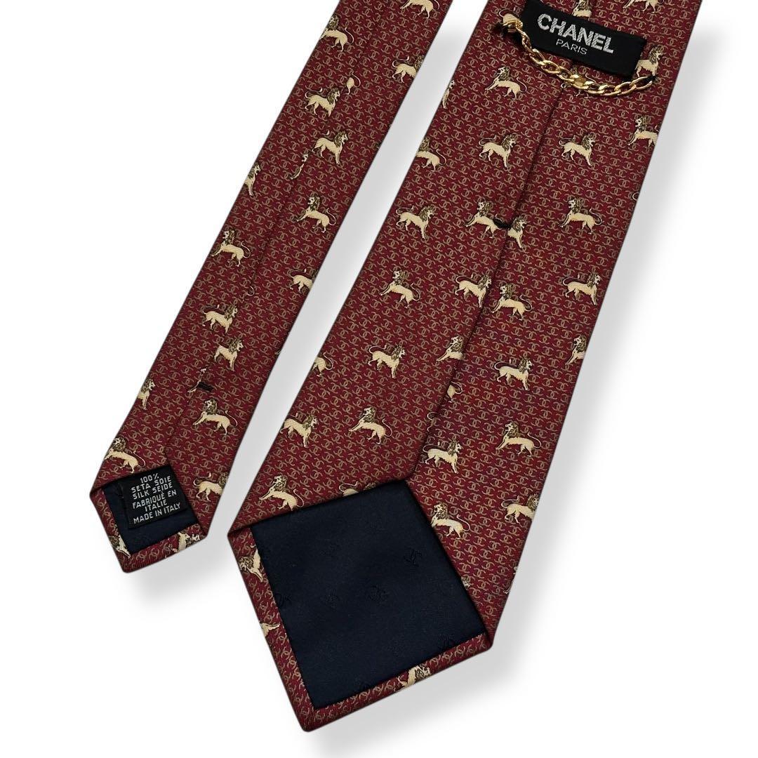 良品✨CHANEL ネクタイ　シャネル　ココマーク　ライオン　ボルドー　【D】