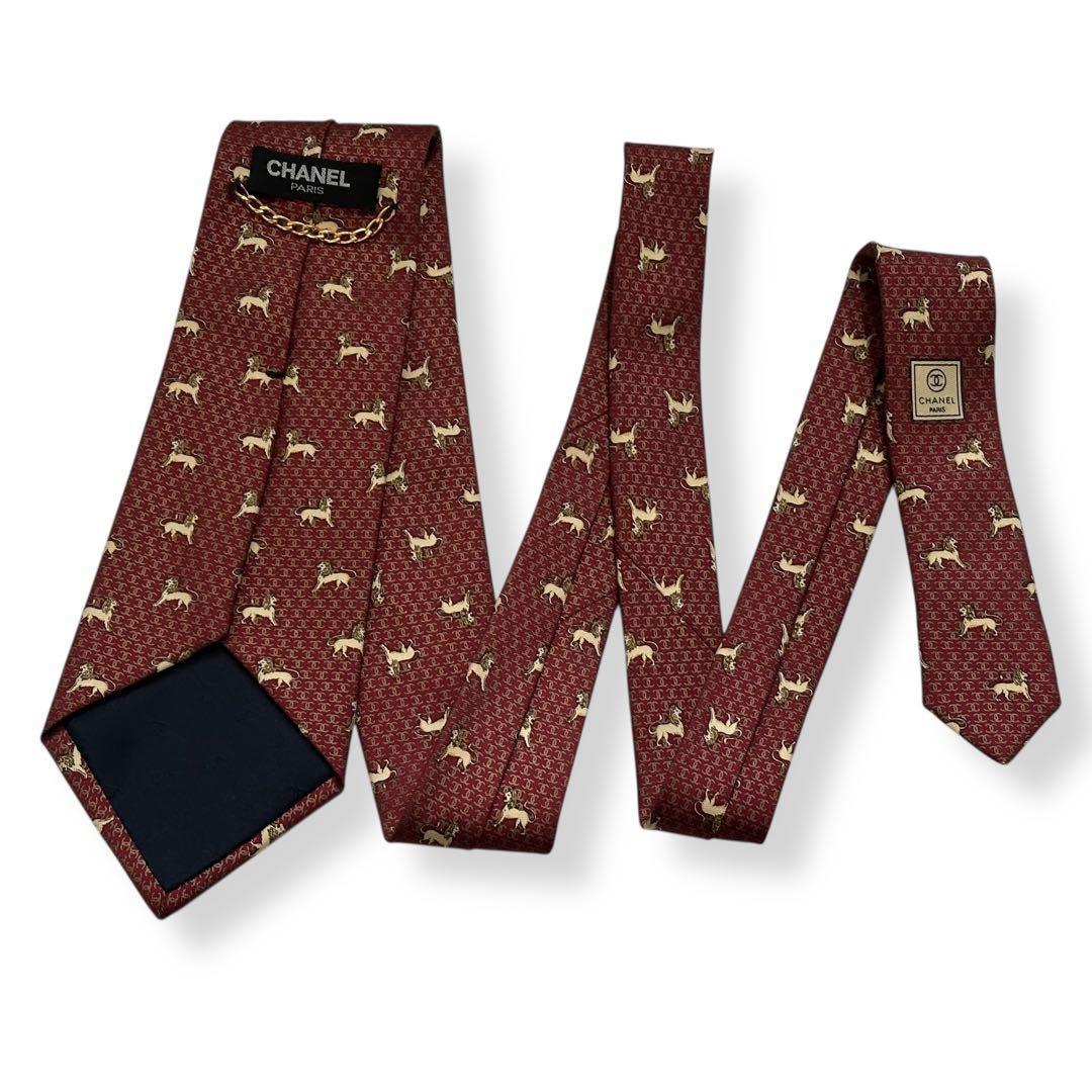 良品✨CHANEL ネクタイ　シャネル　ココマーク　ライオン　ボルドー　【D】