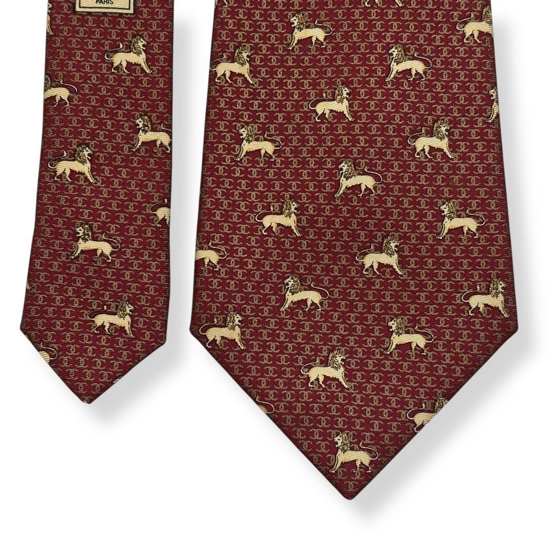 良品✨CHANEL ネクタイ　シャネル　ココマーク　ライオン　ボルドー　【D】