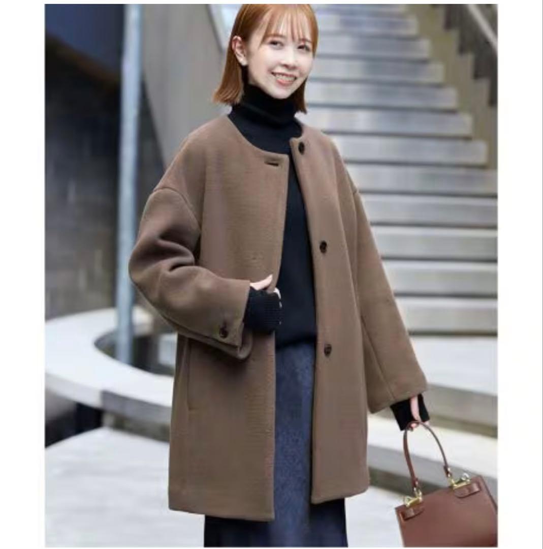 美品23AW✨スローブイエナ ウールダブルモッサ ノーカラーショートコート M