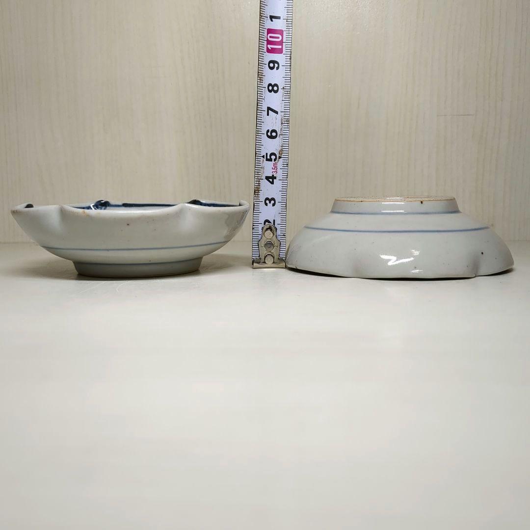 走破窯　希少　五代　佐藤走破作　染錦　花草白鷺文　花形小皿　銘々皿