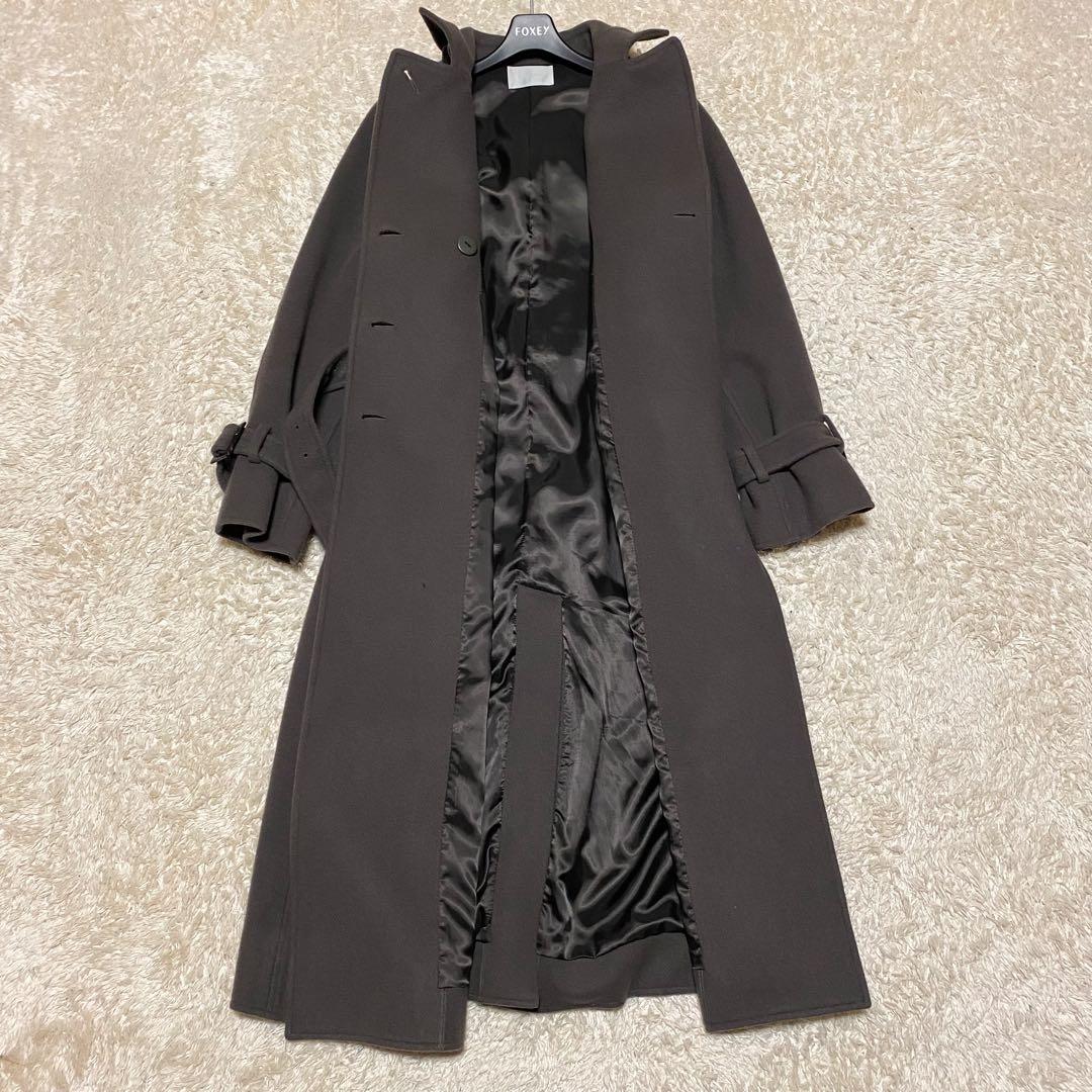 セルフォード　ダブルブレスト　ウール混ロングトレンチコート　グレージュ