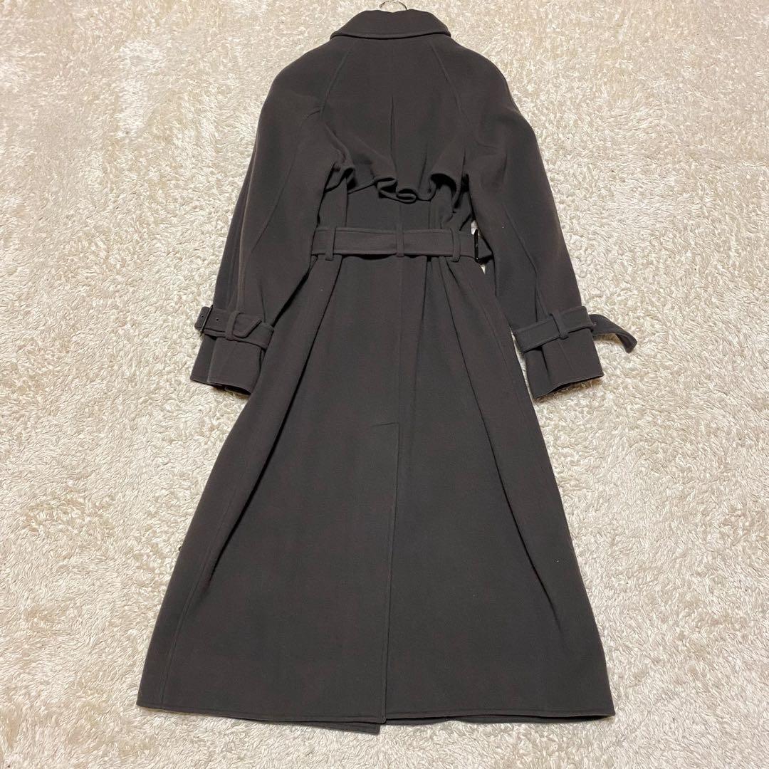 セルフォード　ダブルブレスト　ウール混ロングトレンチコート　グレージュ