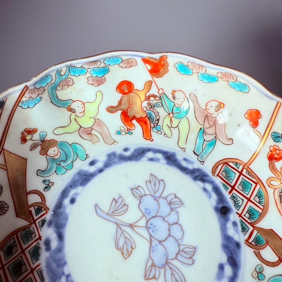 江戸後期～明治期　色絵人物図なます皿　5枚　珍しい絵付　蛇の目高台