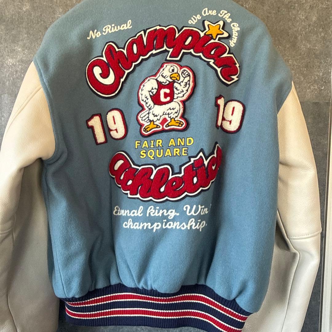 Champion スタジャン アワードジャケット 袖レザー フルデコ Ｌサイズ