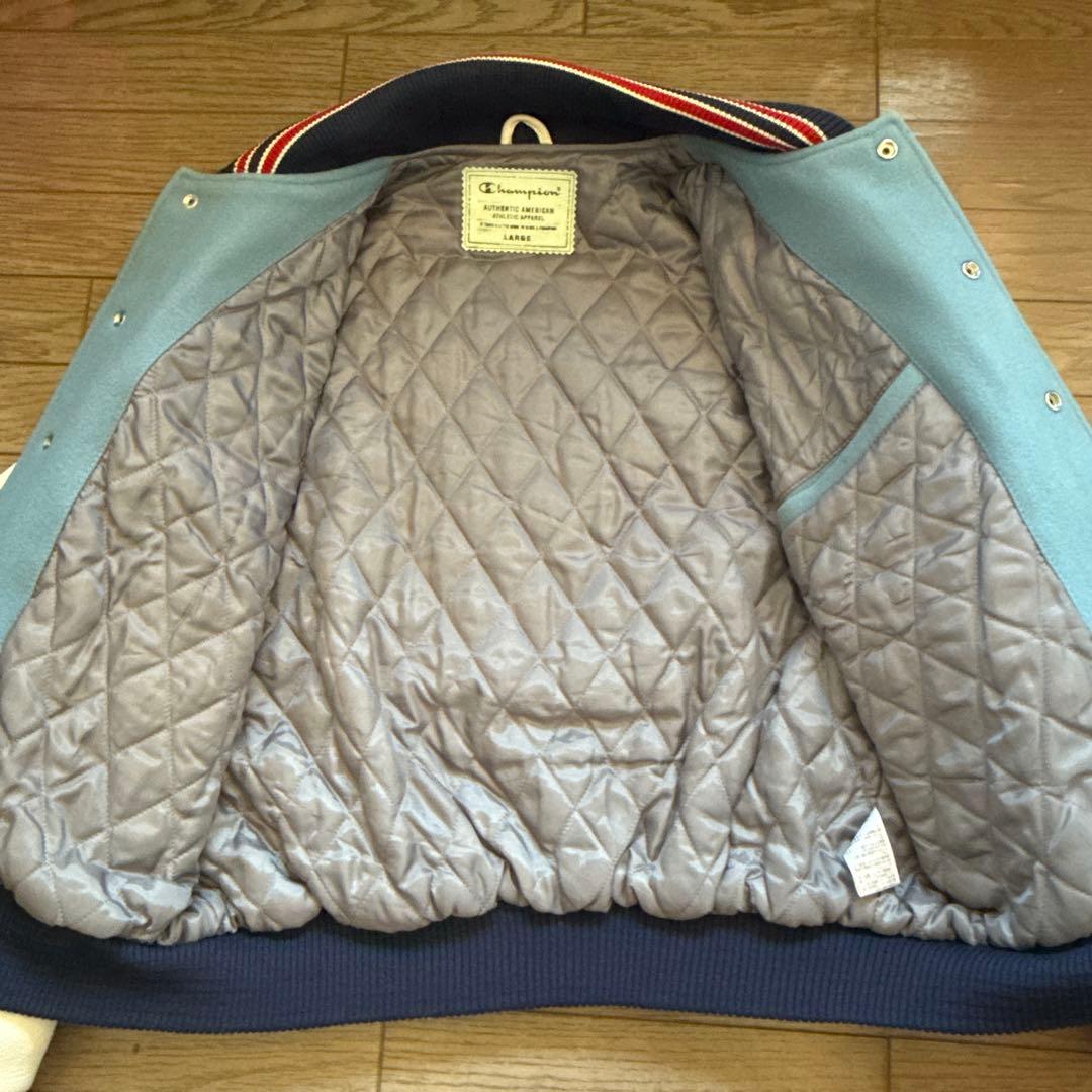 Champion スタジャン アワードジャケット 袖レザー フルデコ Ｌサイズ
