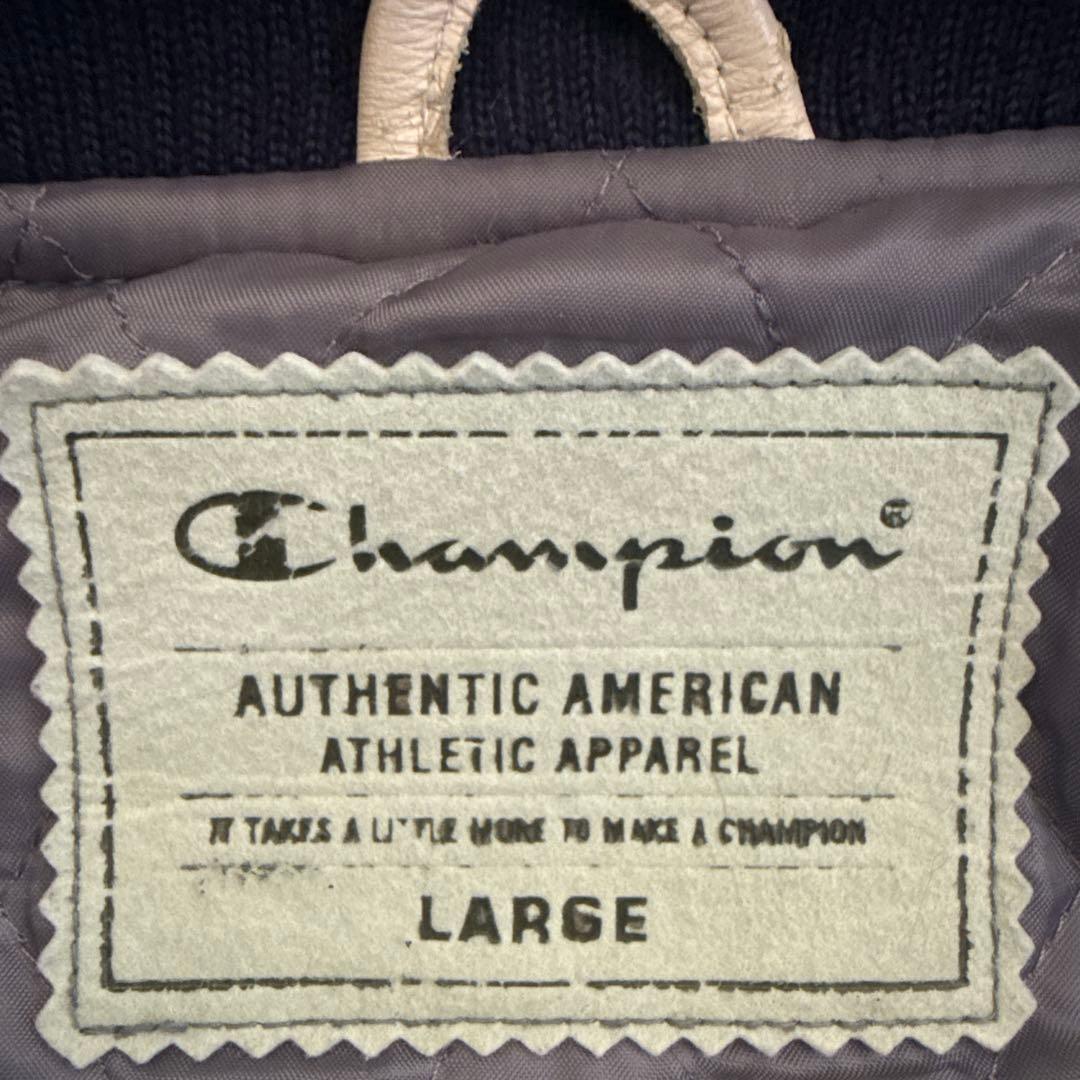 Champion スタジャン アワードジャケット 袖レザー フルデコ Ｌサイズ