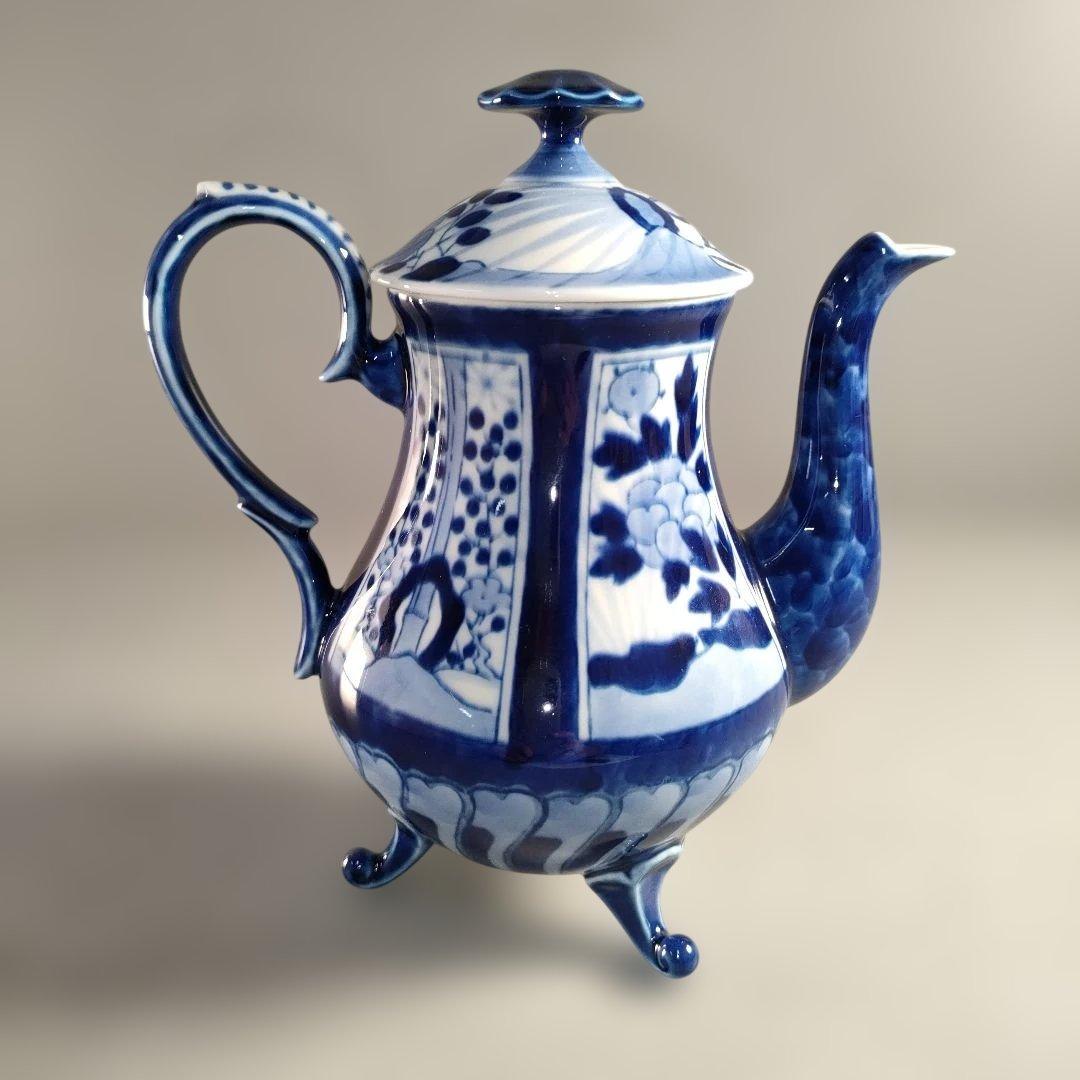 A1352-9/有田焼/深川製磁/染付花唐草文VOCポット/茶器/茶道具/煎茶器