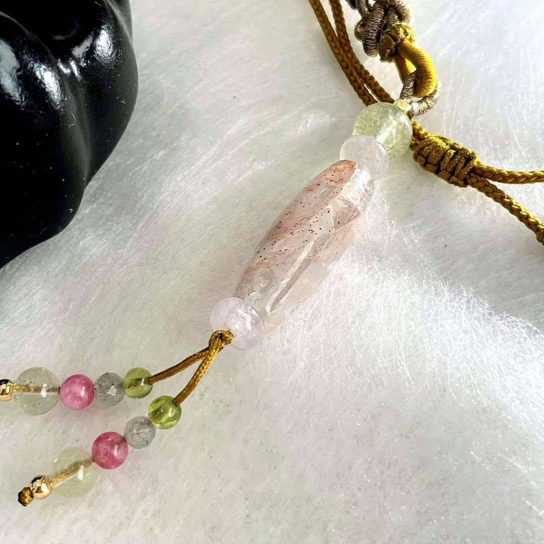 マニカラン水晶 削り出し 天珠 リビアングラス 氷種クンツァイト ネックレス