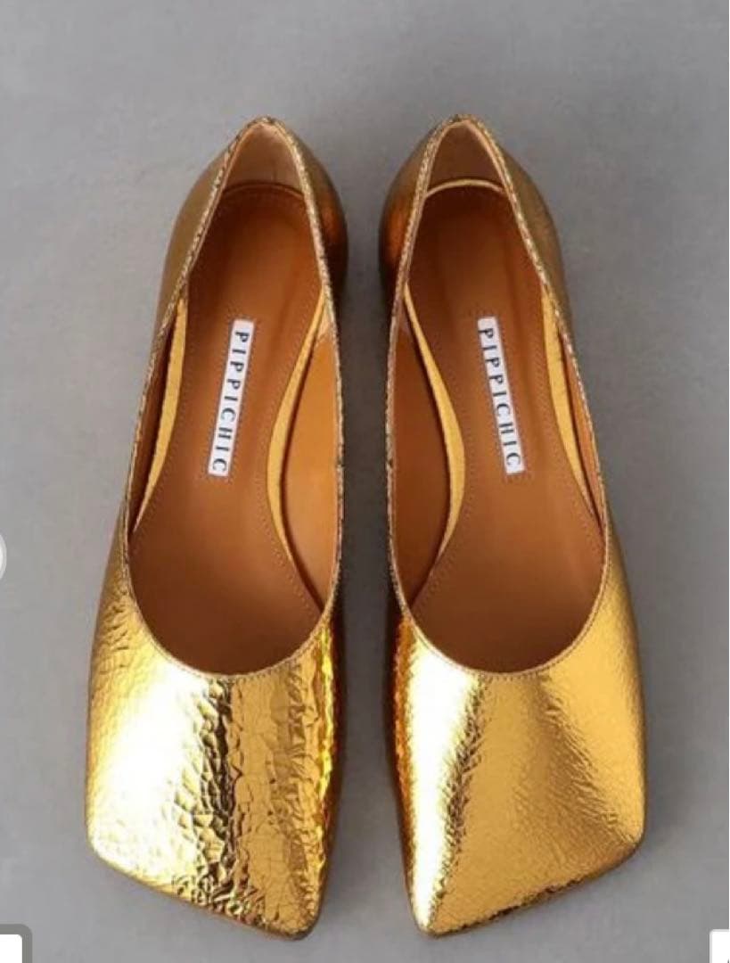 【美品】〈PIPPICHIC〉LINDA スクエア フラットシューズ