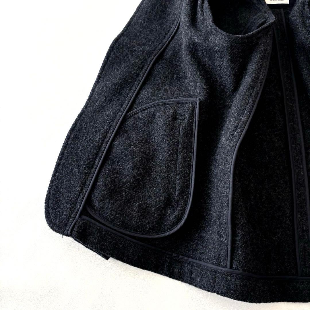 ■美品DANTONウールモッサシングルコートチャコールグレーくるみボタン丸襟38