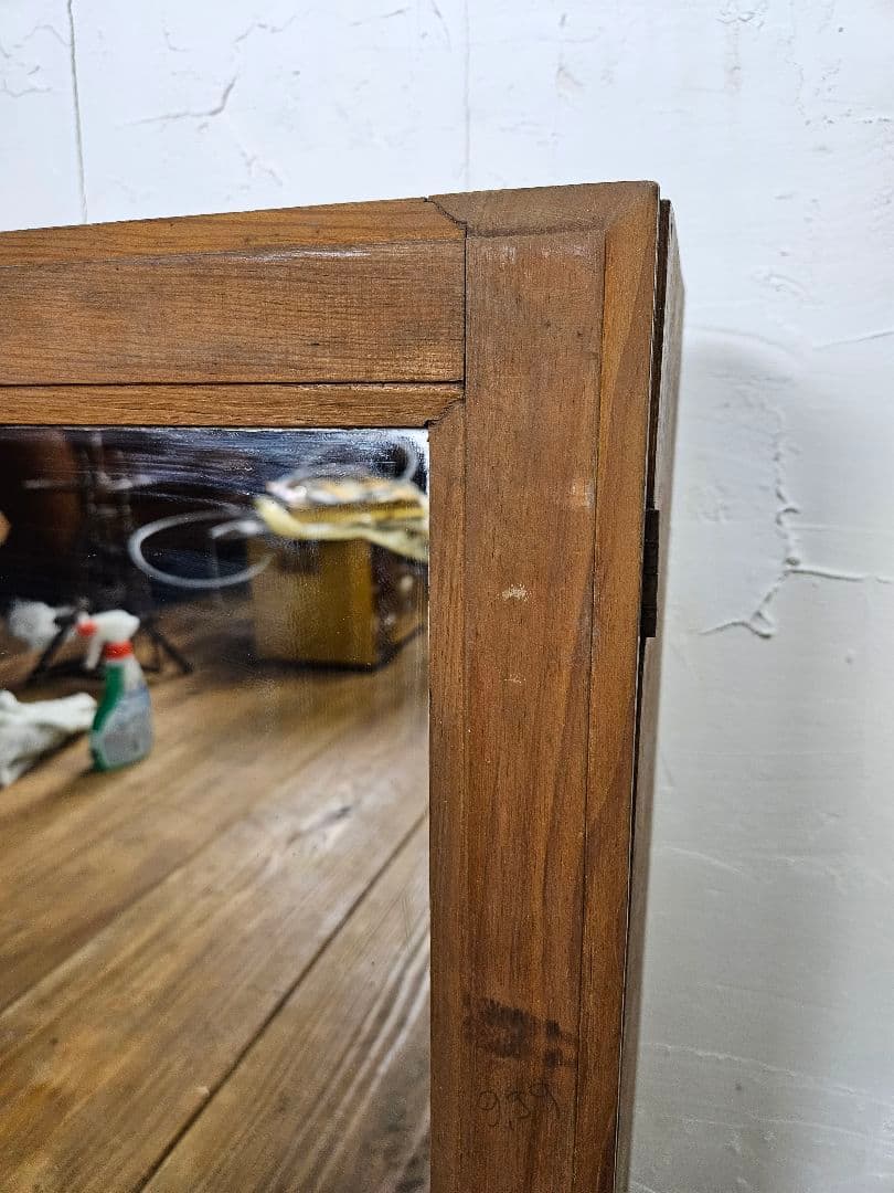 フランスヴィンテージ ミラーキャビネット 壁掛け ウォールシェルフ 鏡 木製