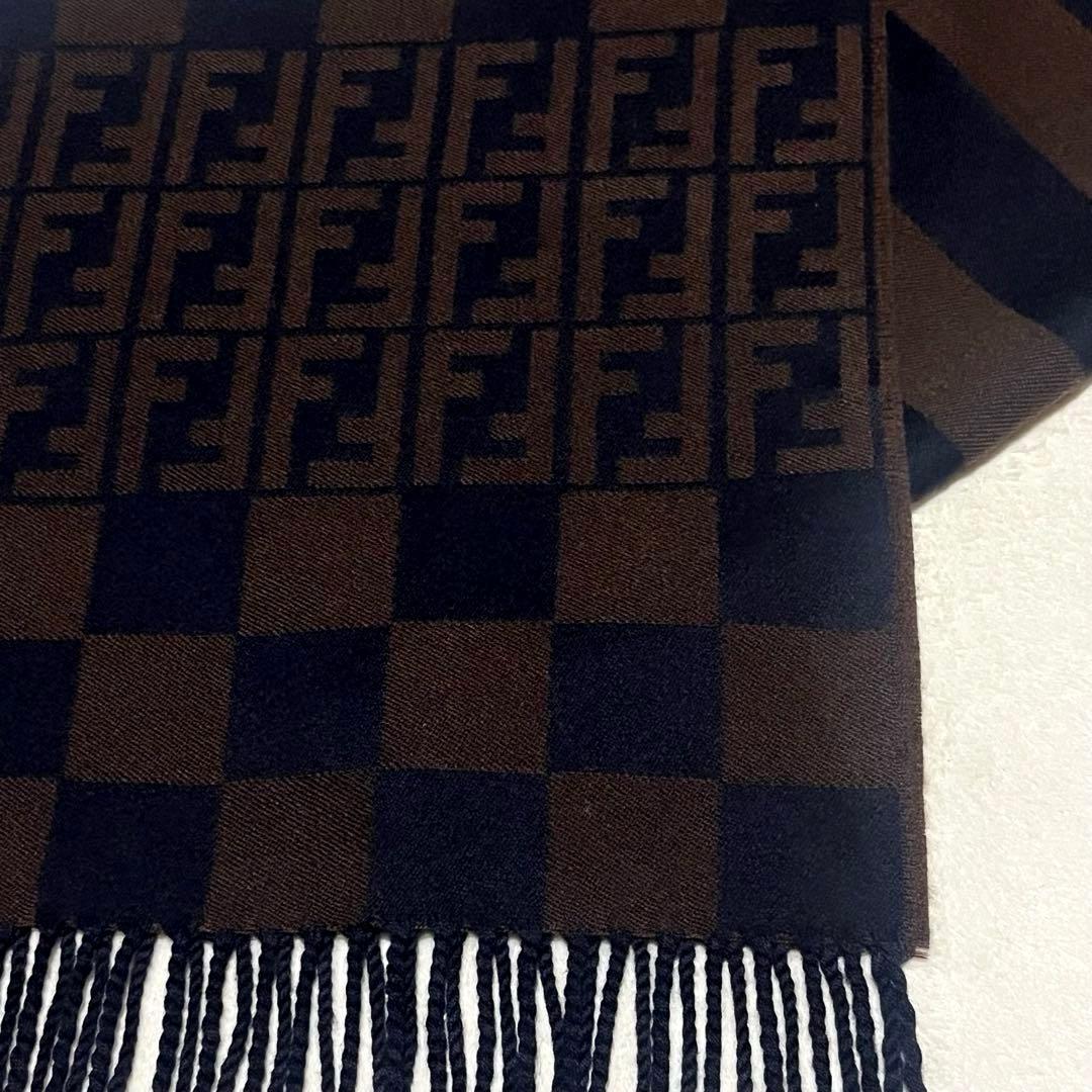 極美品✨FENDI フェンディ ズッカ柄 ウールフリンジ マフラー ストール