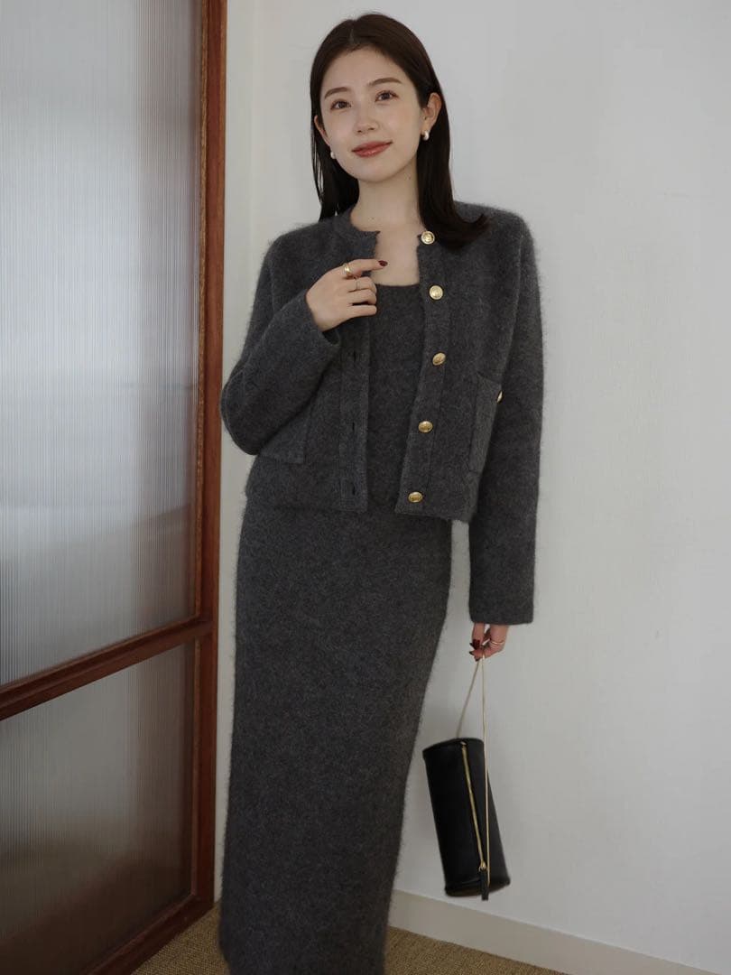 ⭐︎美品【anuans】カシミヤブレンドノーカラーニットジャケットGrey