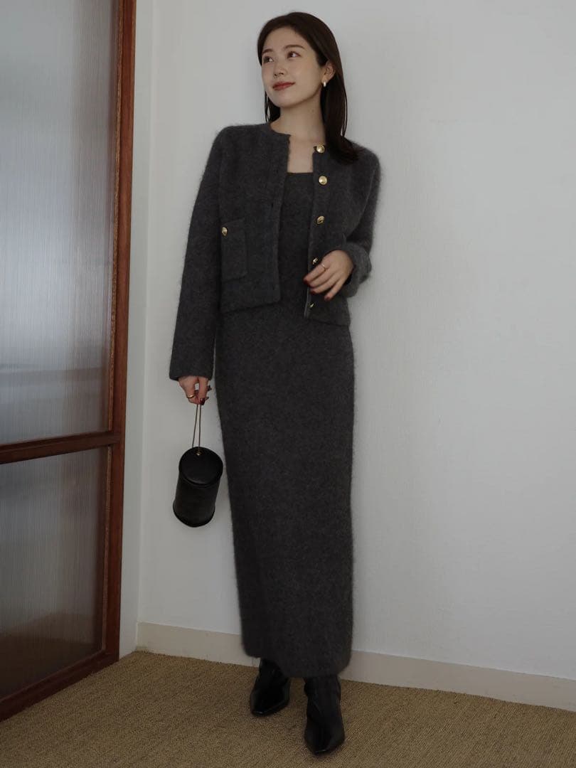 ⭐︎美品【anuans】カシミヤブレンドノーカラーニットジャケットGrey