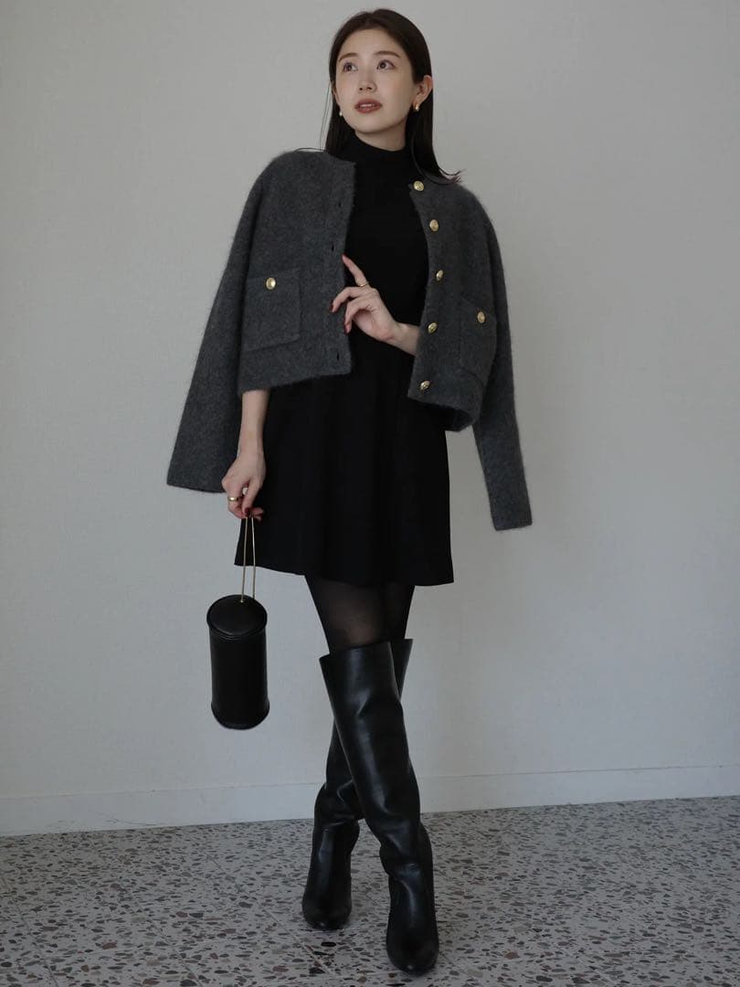 ⭐︎美品【anuans】カシミヤブレンドノーカラーニットジャケットGrey