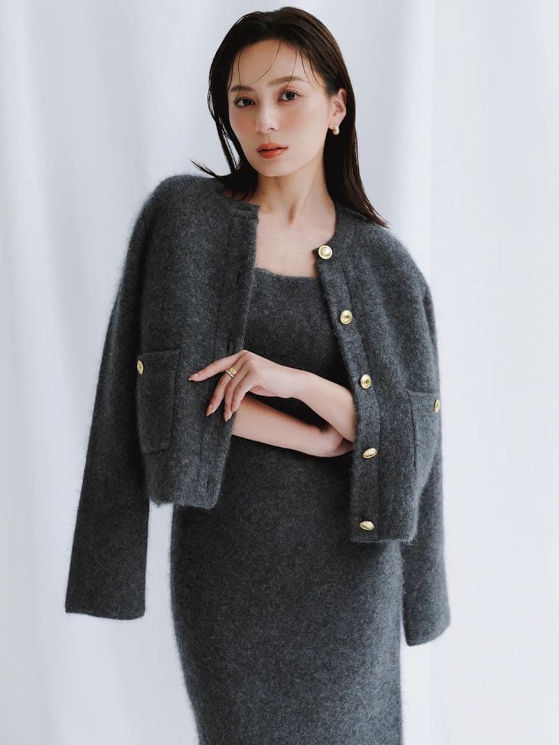 ⭐︎美品【anuans】カシミヤブレンドノーカラーニットジャケットGrey