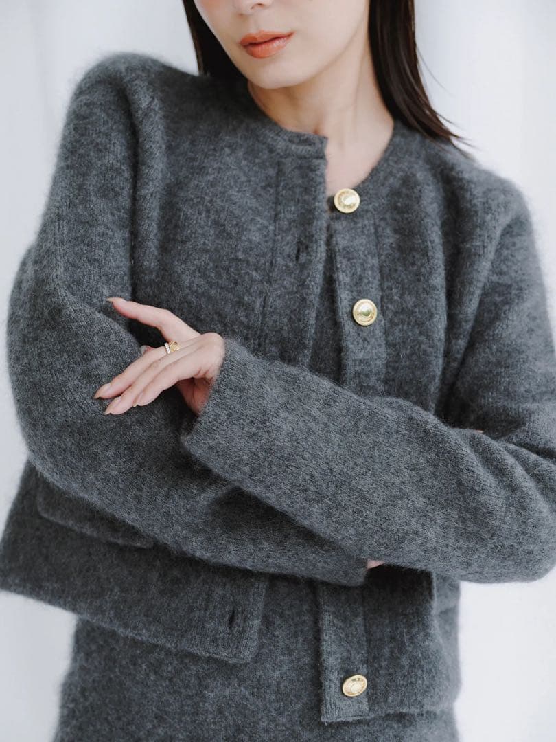 ⭐︎美品【anuans】カシミヤブレンドノーカラーニットジャケットGrey