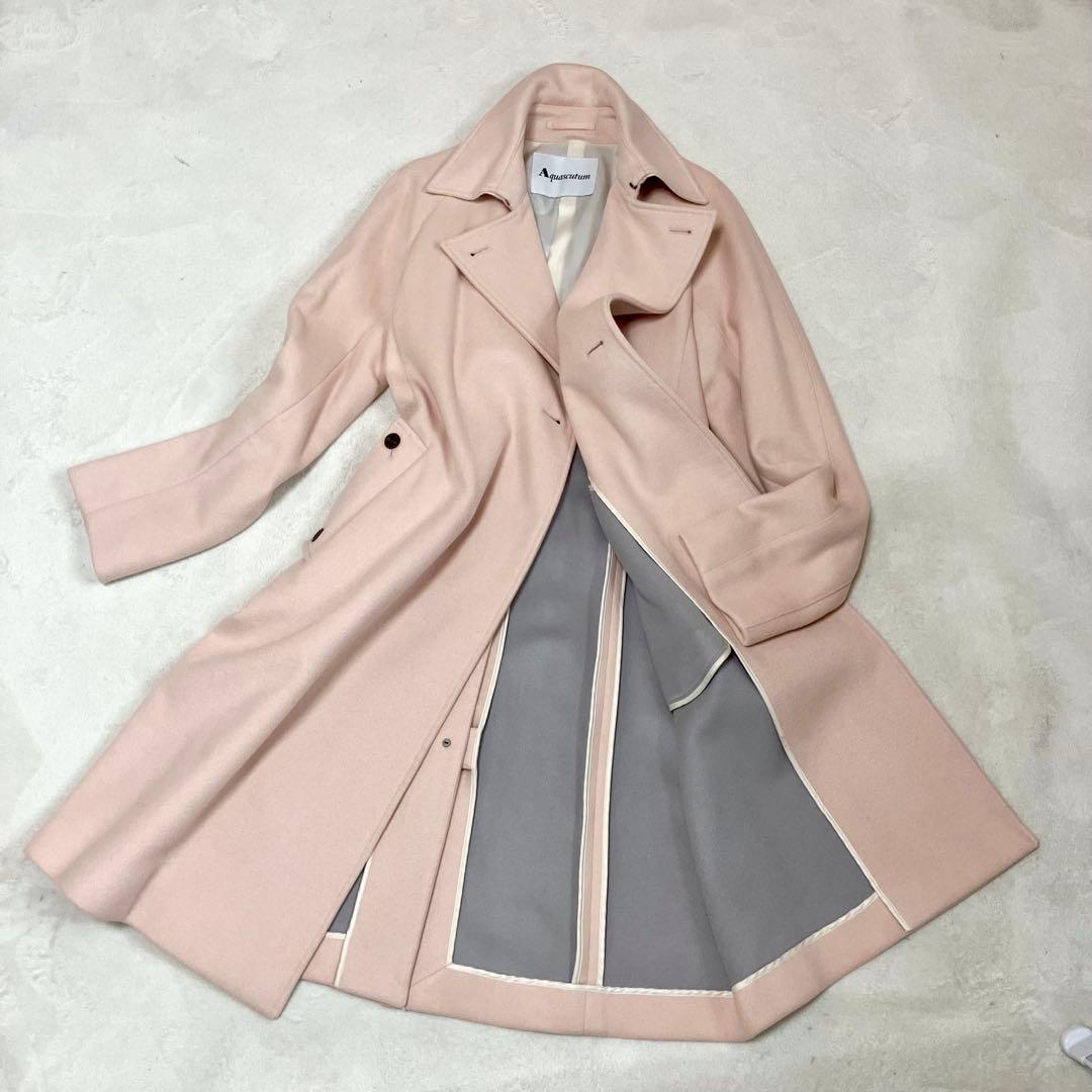 [美品] アクアスキュータム　現行品　ウールコート　ロング　パステルピンク　M
