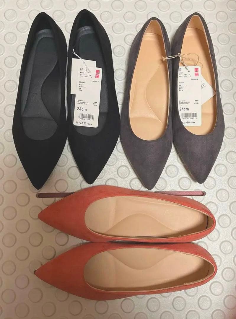 【お値下】【新品3足】ユニクロ　コンフォートタッチフラットシューズ 24.0cm