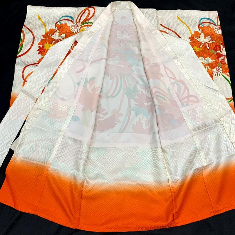 412ax10□お宮参り 女児 祝い着 着物 産着 掛け着 七五三にも□状態良好