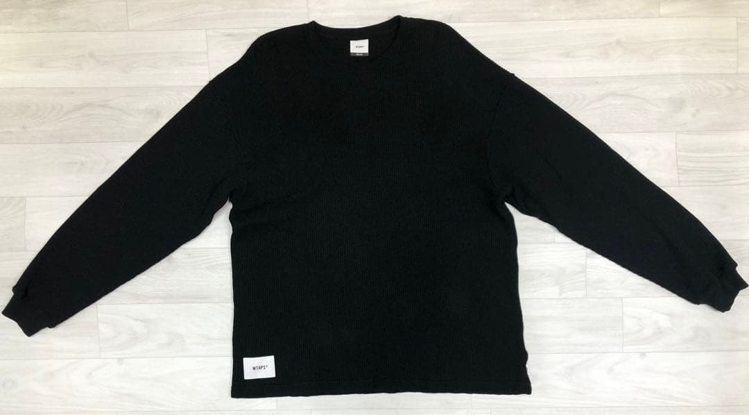 WTAPS ワッフル ロングスリーブ コットン サイン ブラック ロンT