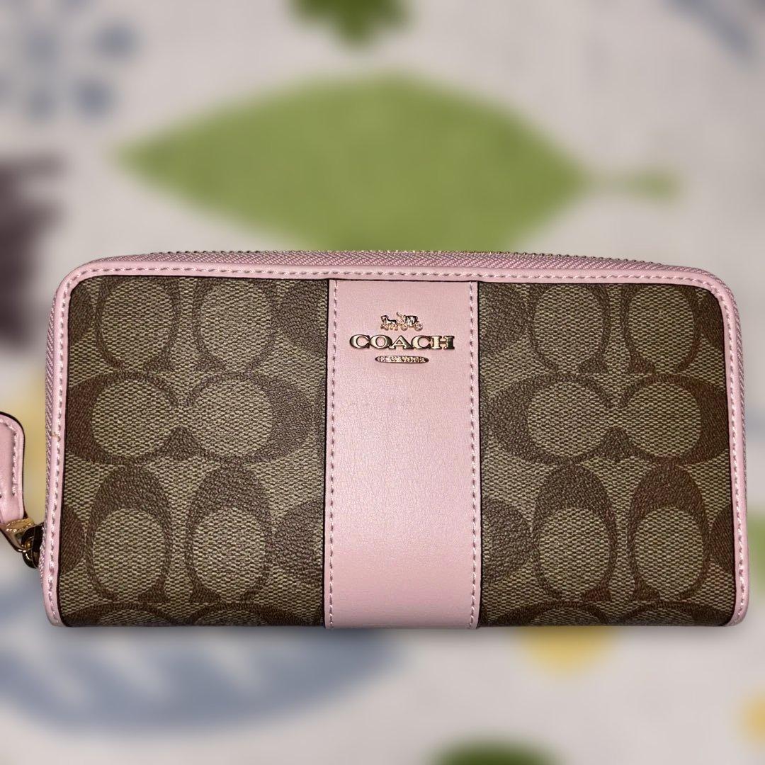 未使用品　COACH ロゴストライプ 長財布 ブラウン/ピンク