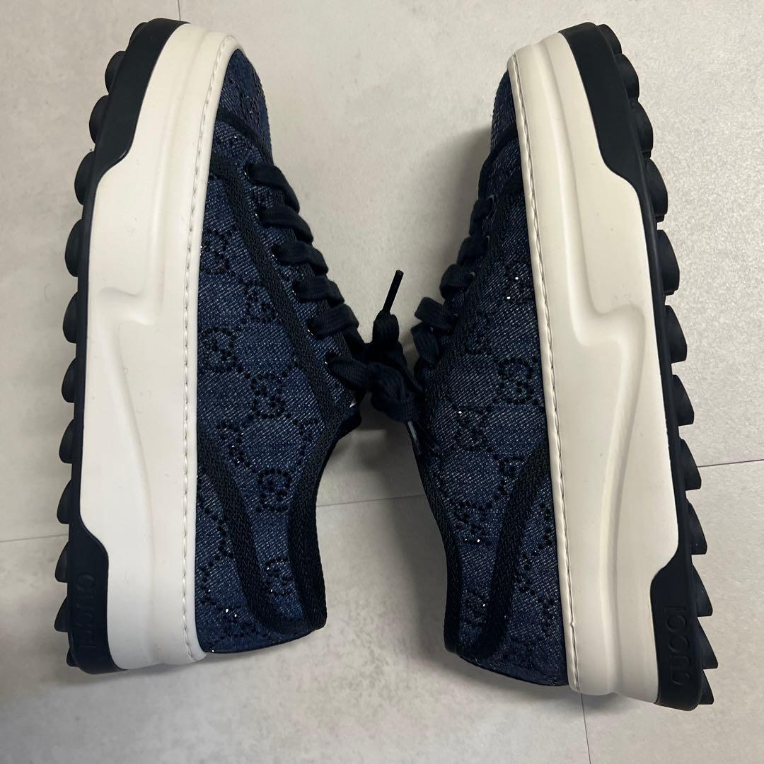 新品　GUCCI グッチ　スニーカー　GG キャンバス　厚底　ネイビー　ブラック