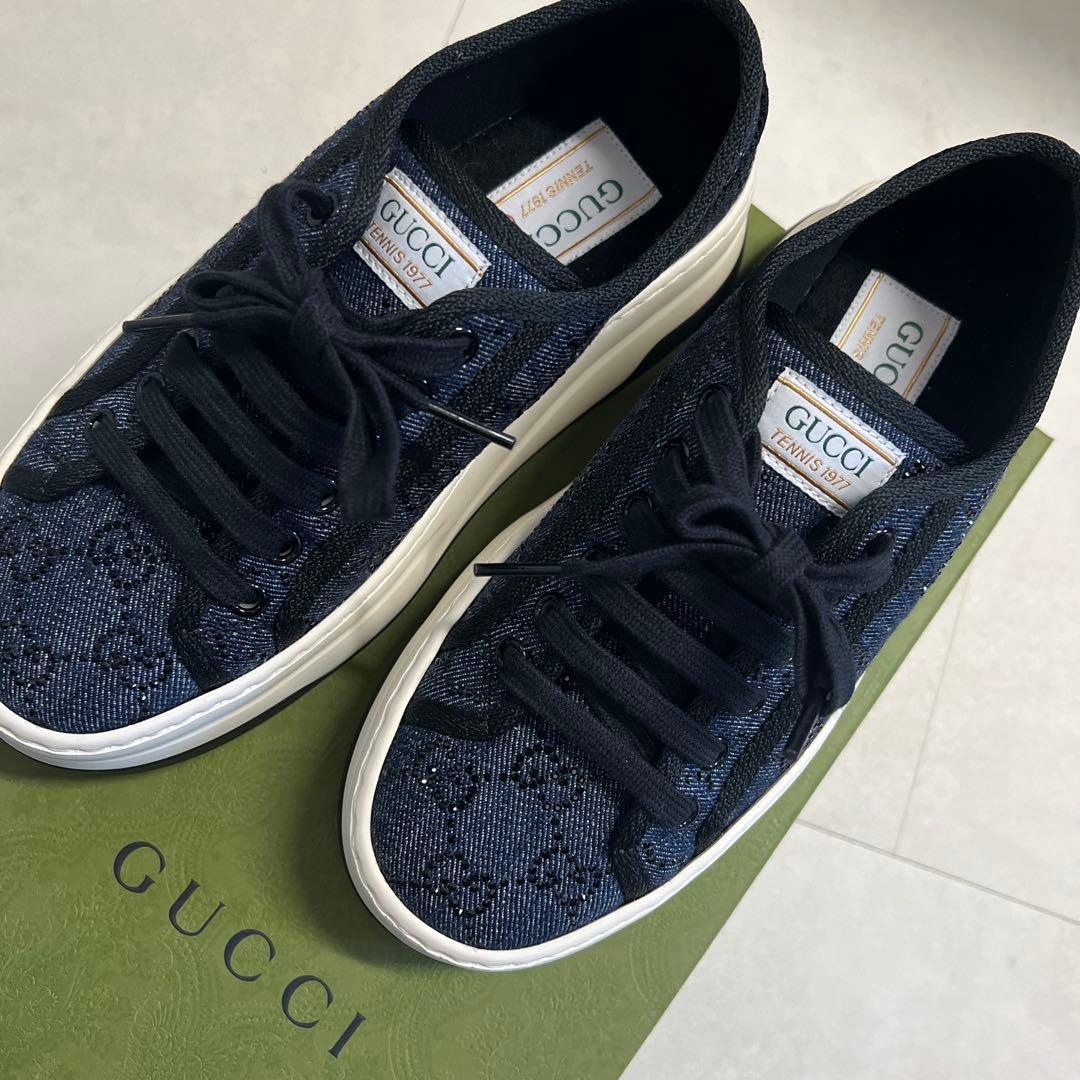 新品　GUCCI グッチ　スニーカー　GG キャンバス　厚底　ネイビー　ブラック