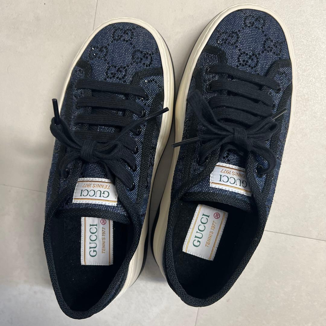 新品　GUCCI グッチ　スニーカー　GG キャンバス　厚底　ネイビー　ブラック