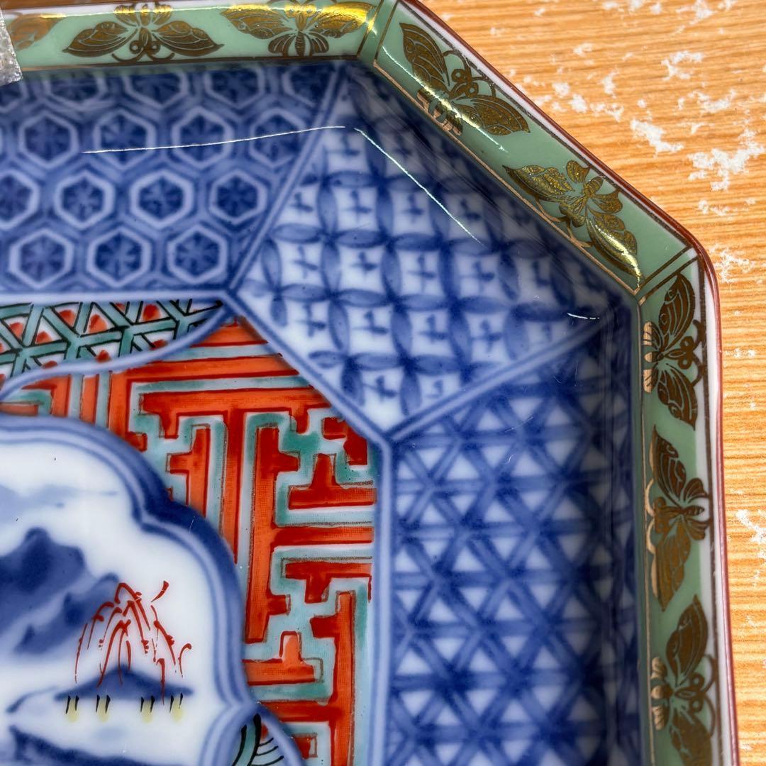 龍峰窯 緑彩金欄手 八角皿 5枚 八角形の陶磁器皿 取り皿