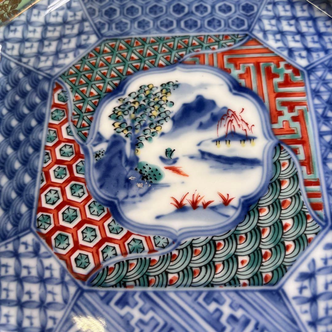 龍峰窯 緑彩金欄手 八角皿 5枚 八角形の陶磁器皿 取り皿