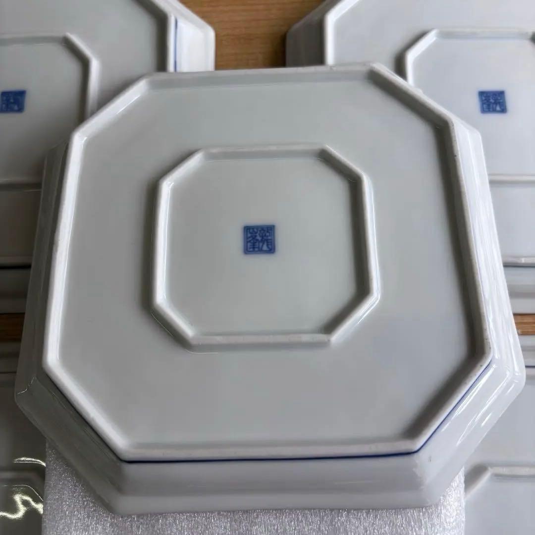 龍峰窯 緑彩金欄手 八角皿 5枚 八角形の陶磁器皿 取り皿