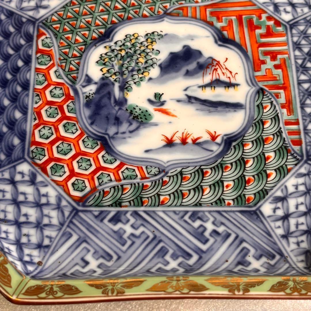 龍峰窯 緑彩金欄手 八角皿 5枚 八角形の陶磁器皿 取り皿