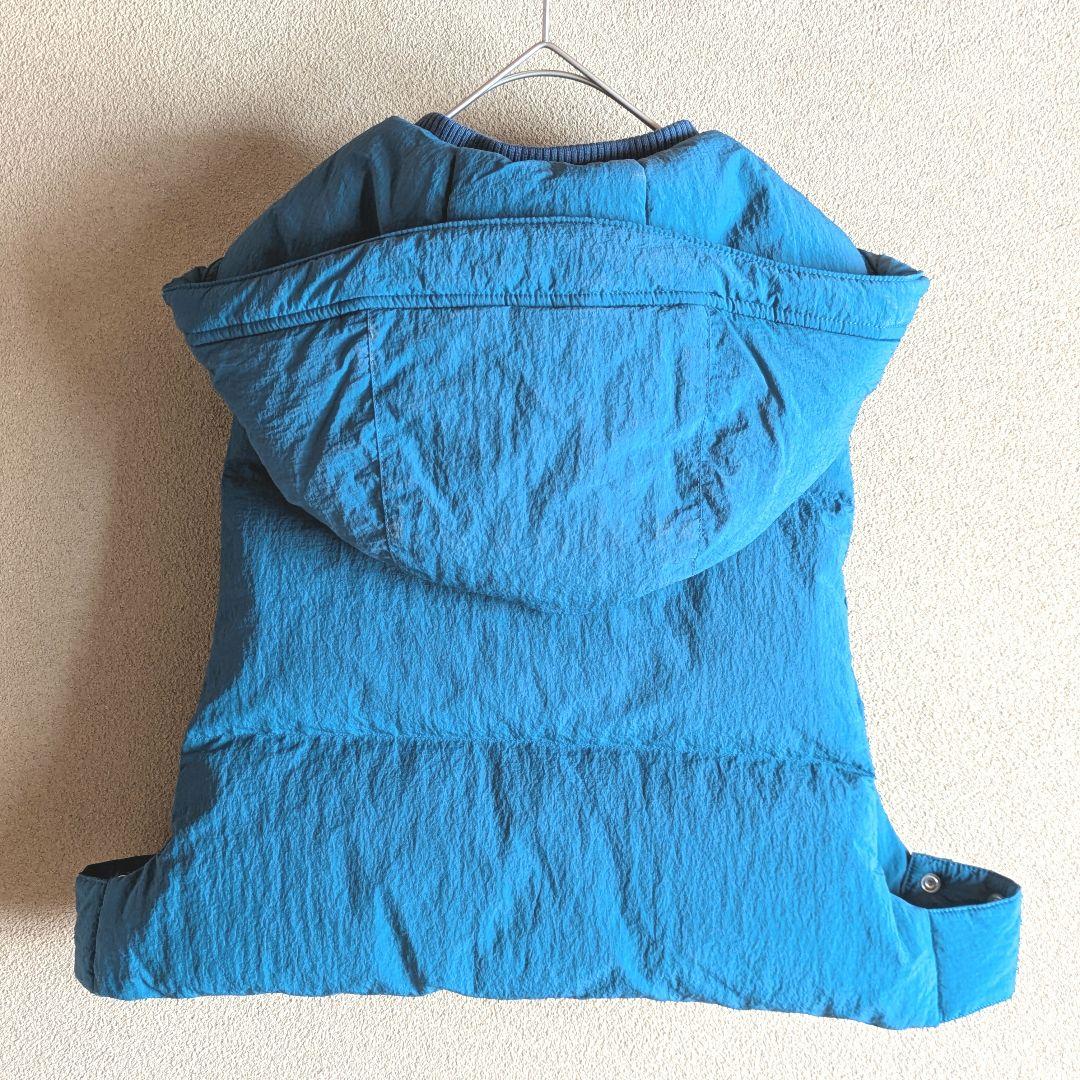 UN3D. ターコイズ 青 キルティングダウンベスト Wジッパー フード付