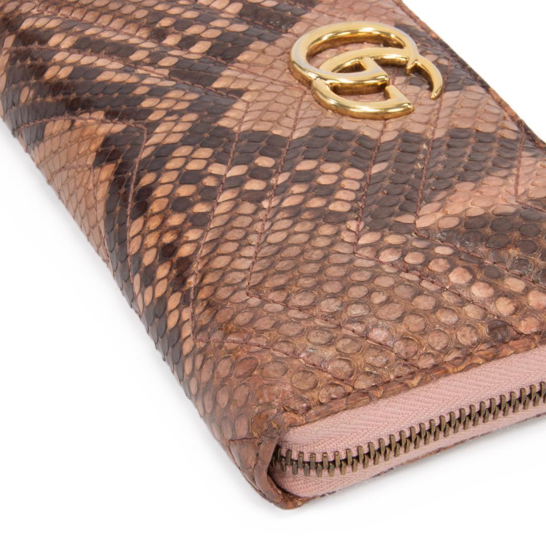 本物 グッチ 長財布 ファスナー レディース パイソン GGマーモント 茶色