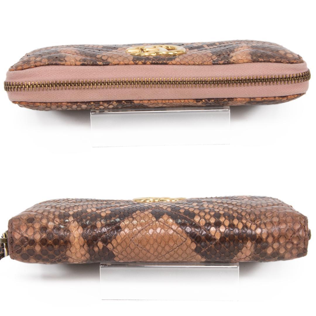 本物 グッチ 長財布 ファスナー レディース パイソン GGマーモント 茶色