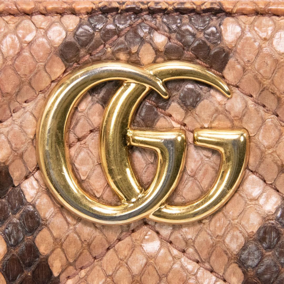 本物 グッチ 長財布 ファスナー レディース パイソン GGマーモント 茶色