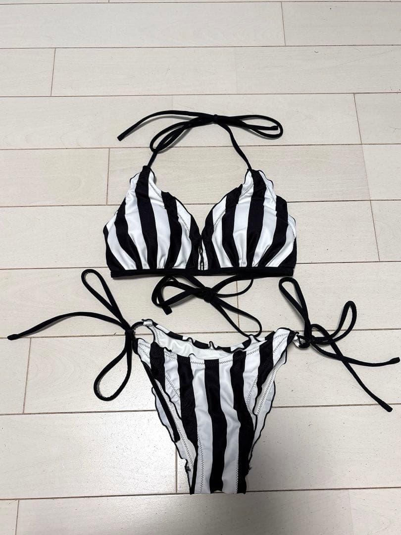 ALENCY アレンシー ストライプビキニ ブラック 水着