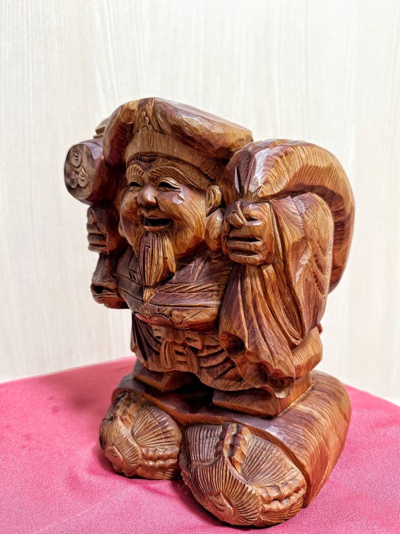 【美品】大黒天 七福神 木彫 仏像 彫刻 開運 置物 アンティーク インテリア
