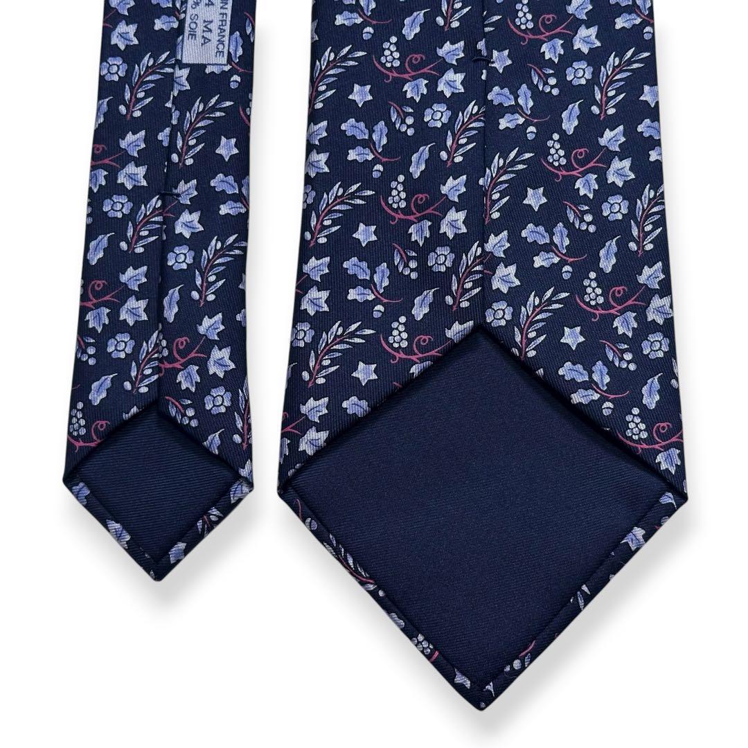 美品✨HERMES ネクタイ　エルメス　ブルー　花柄　ボタニカル　【E】