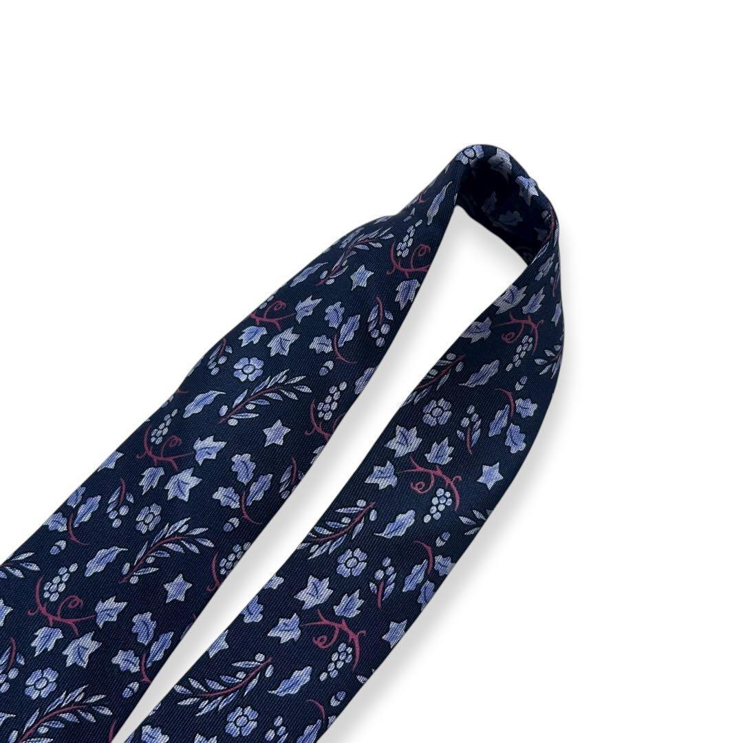 美品✨HERMES ネクタイ　エルメス　ブルー　花柄　ボタニカル　【E】